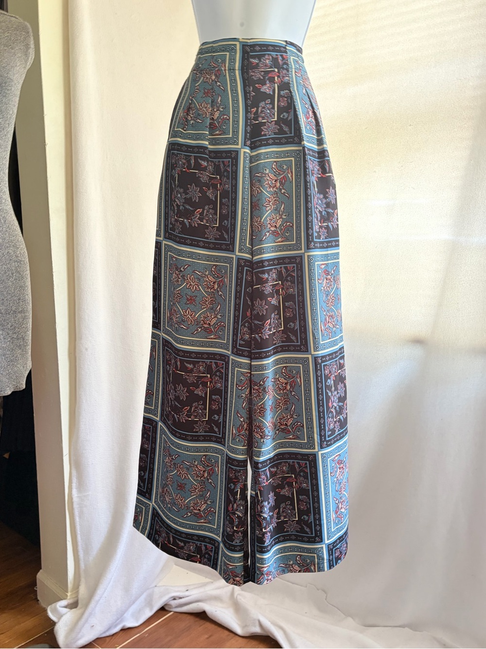 Lumie high-waisted patchwork scarf-print palazzo pants